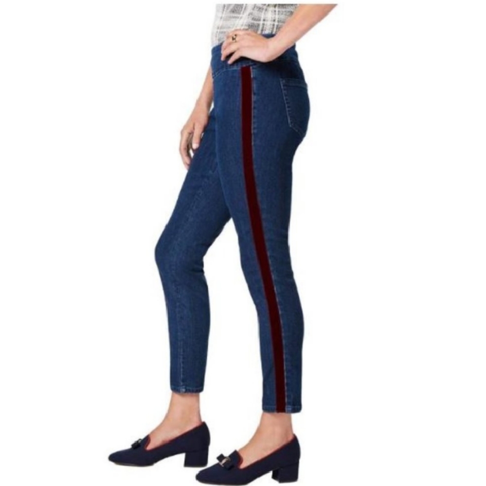 Pull-On Tummy-Control Jeans Velvet Stripe Pants